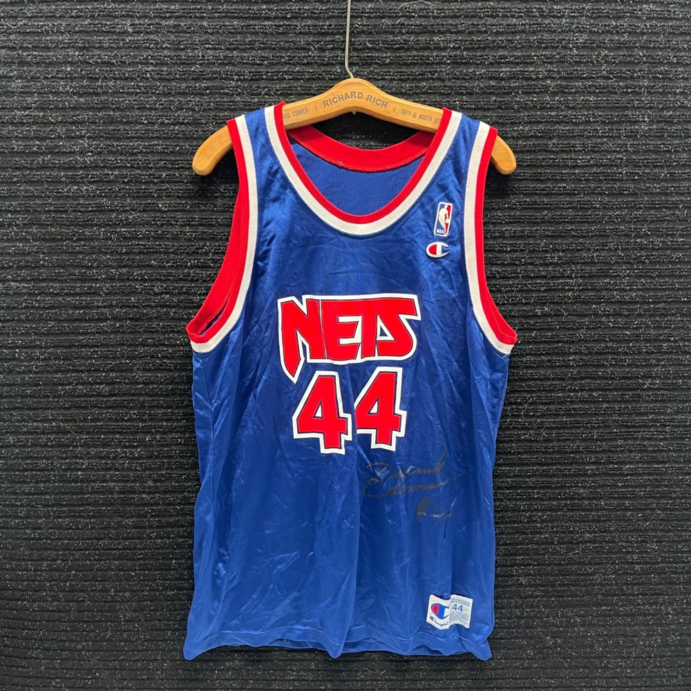Vintage Champion NBA Nets Derrick Coleman 44 Jersey Blue Signed Mens 44